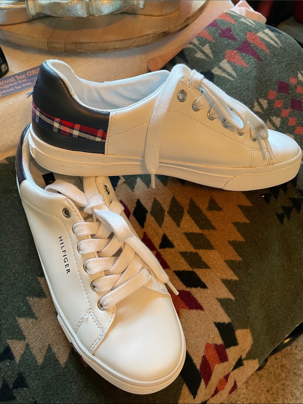 Tommy Hilfiger White Lace-Up Sneakers with Navy & Red Accents